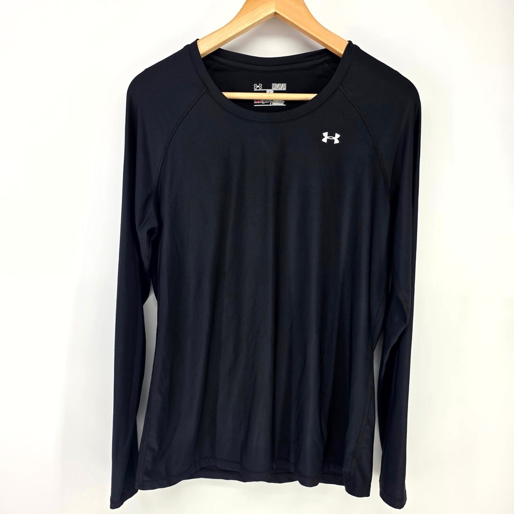Under Armour HeatGear Long Sleeve Shirt Mens Medium Black Fitted Activewear Top